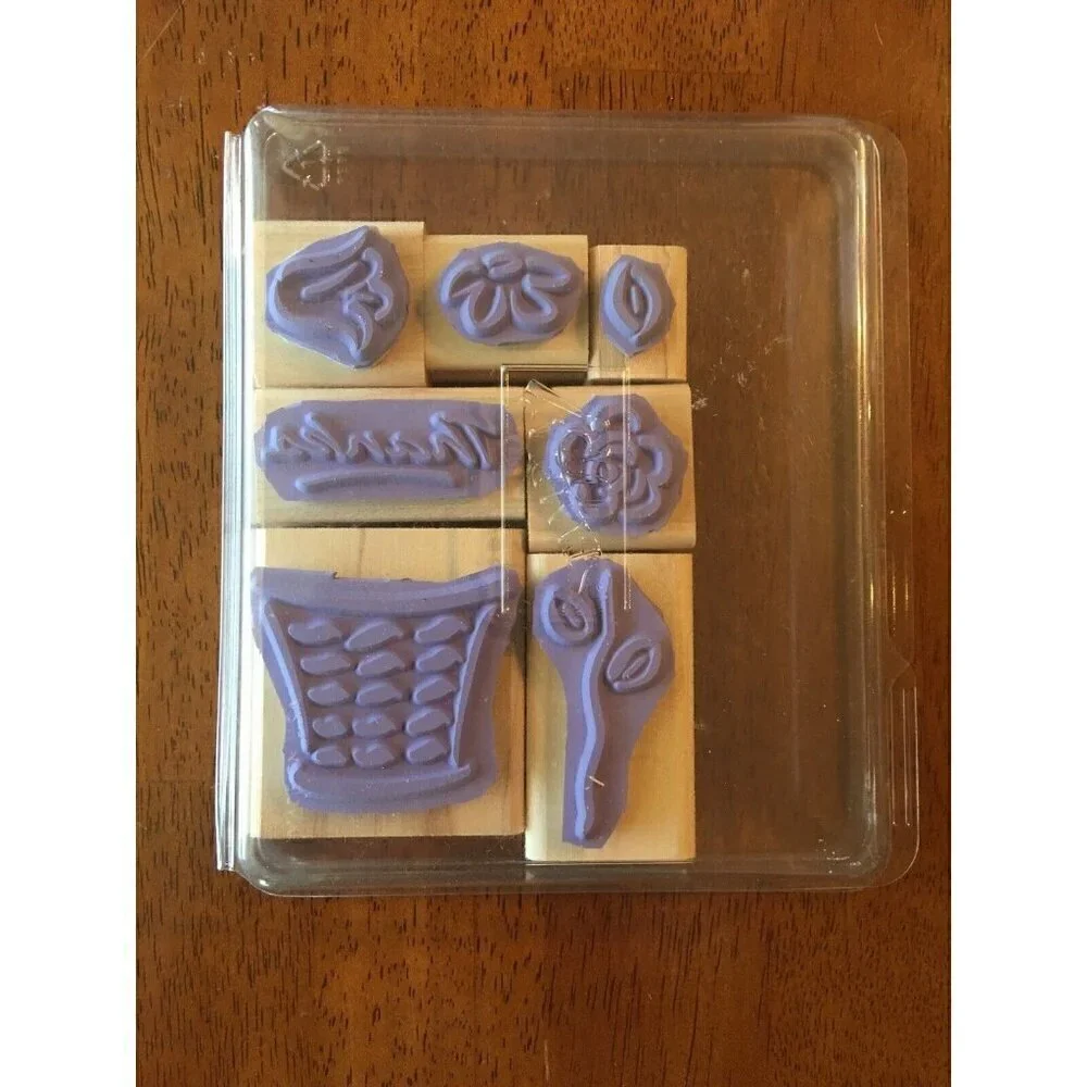 Stampin' Up Rubber Stamp Set BASKET OF BLOSSOMS Flowers Thanks 1999 Scrapbooking